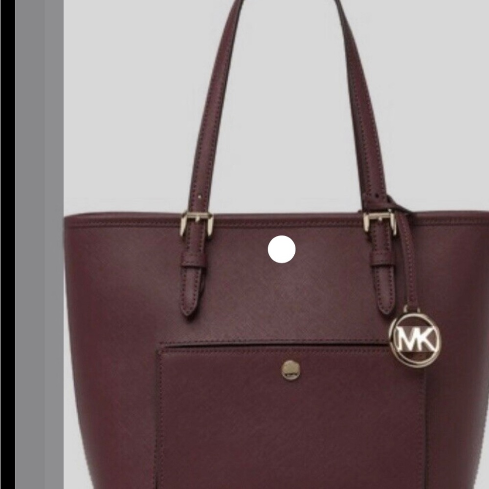 Michael Kors Jet Set Snap Pocket Leather Tote Maroon - Picture 3 of 6